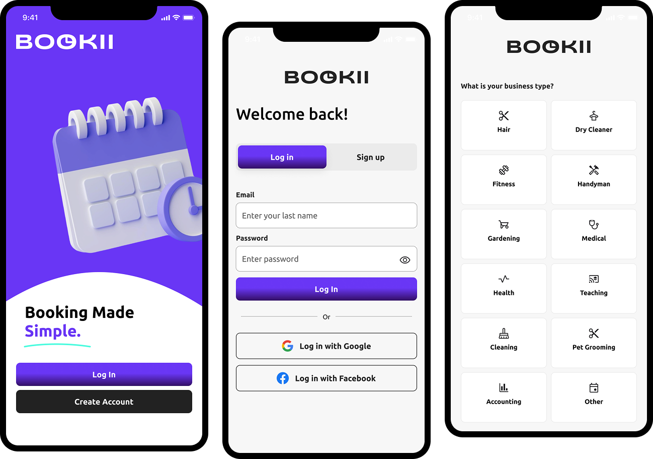Bookii Product Design Screens